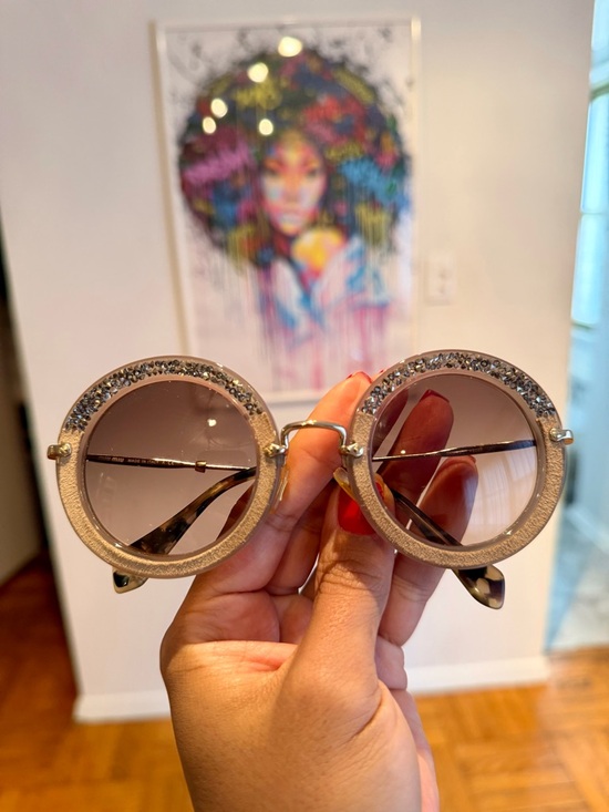 Miu Miu Crystal-Embellished Round Sunglasses - Picture 3 of 4